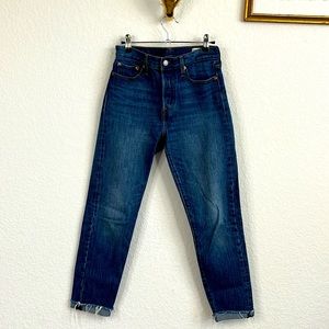 Levi's Frayed High Rise White Oak Cone Denim Jeans